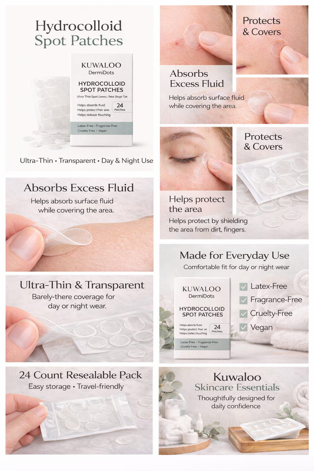 Kuwaloo DermiDots Hydrocolloid Spot Patches 24 Count