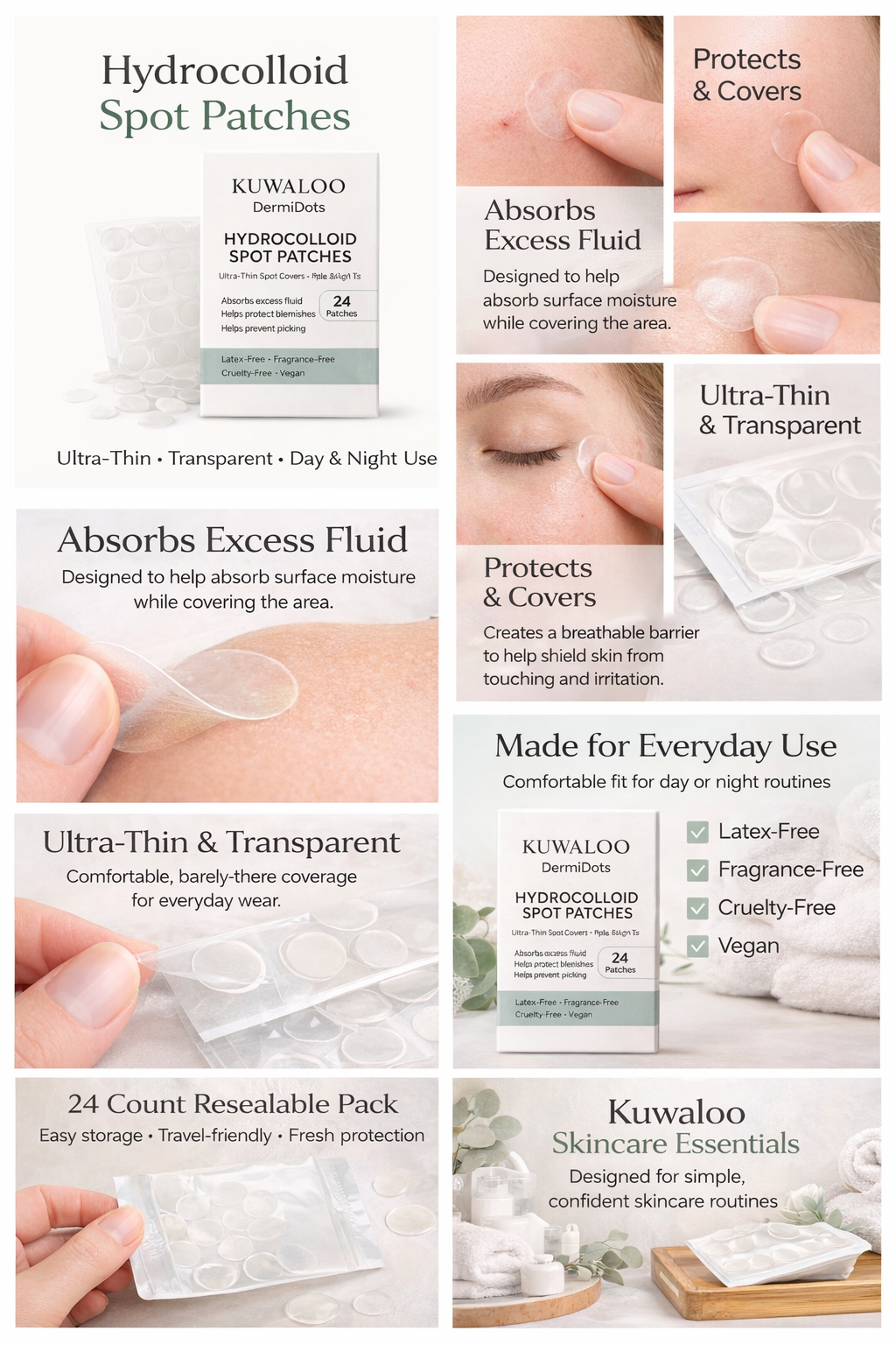 Kuwaloo DermiDots Hydrocolloid Spot Patches 24 Count