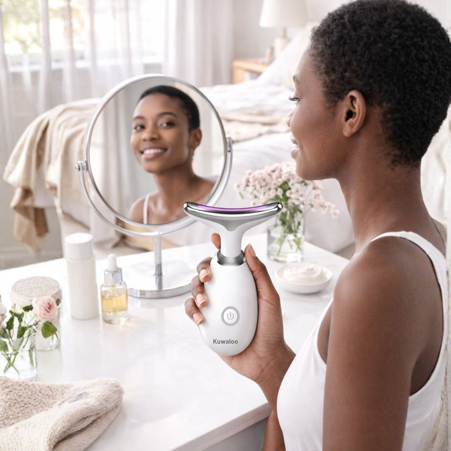 Face & Neck Massager Tools, Portable Facial Beauty Device with 7-Color LED Lights, Skincare Tool